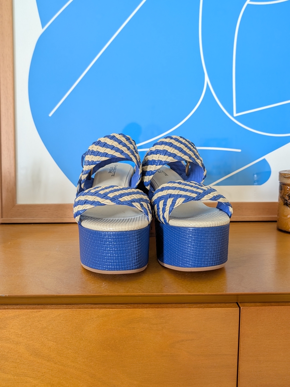 Charlotte Stone Blue and Cream Braided Platform Sandals - Picture 3 of 4